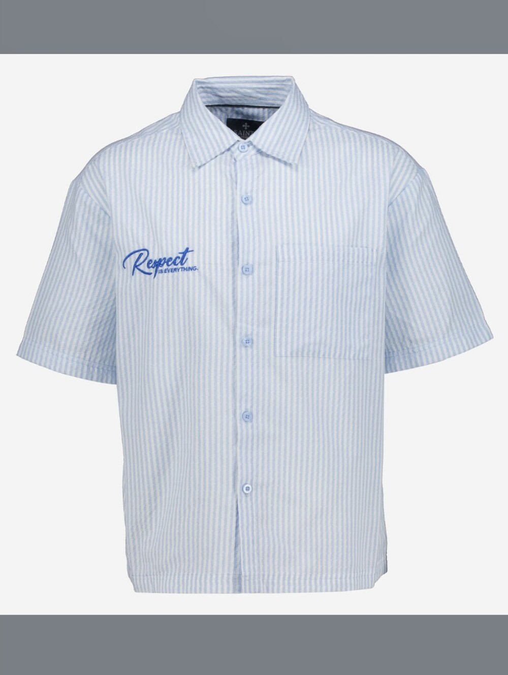 Respect Is Everything Saints Studio Embroidered Light Blue Stripe Shirt Plus 3X